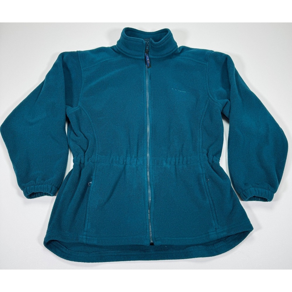 Vintage L.L. Bean Womens M Teal Fleece Jacket Full Zip Elastic Waist USA Outdoor